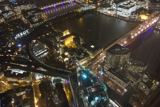 View from the Shard at Night - London Bridge to Southwark Bridge