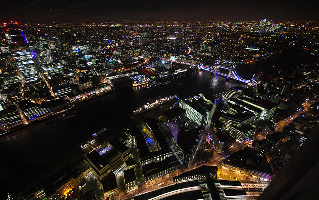 View from the Shard at Night - Boats on the Thames
