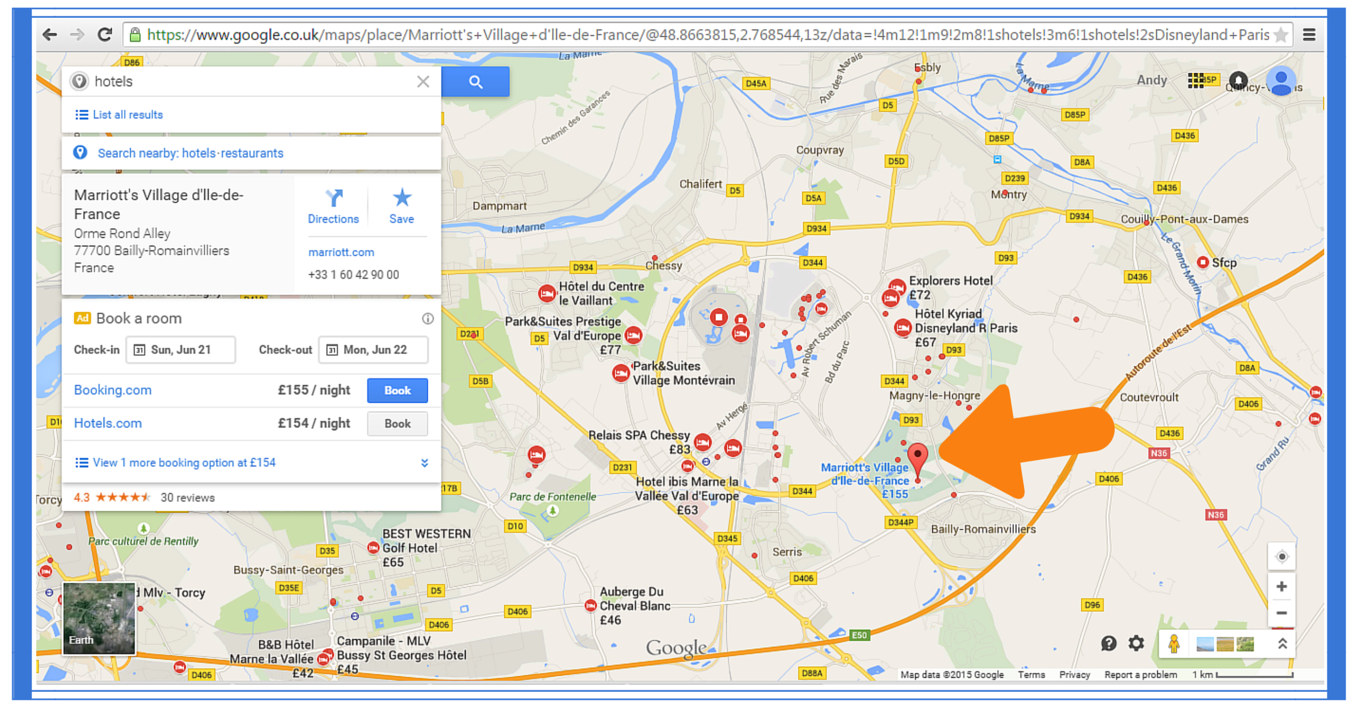 Finding Disneyland Paris accommodation on Google Maps 4