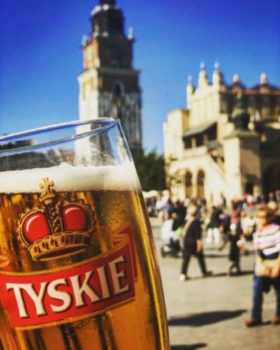 A beer being enjoyed in Rynek Glowny square