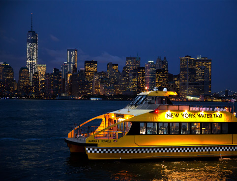 New York Water Taxi at night