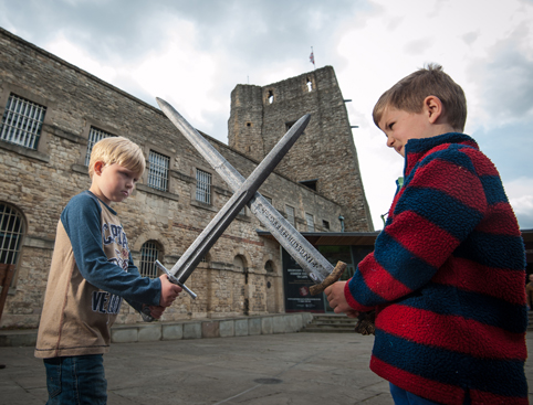 children play acting at Oxford Castle
