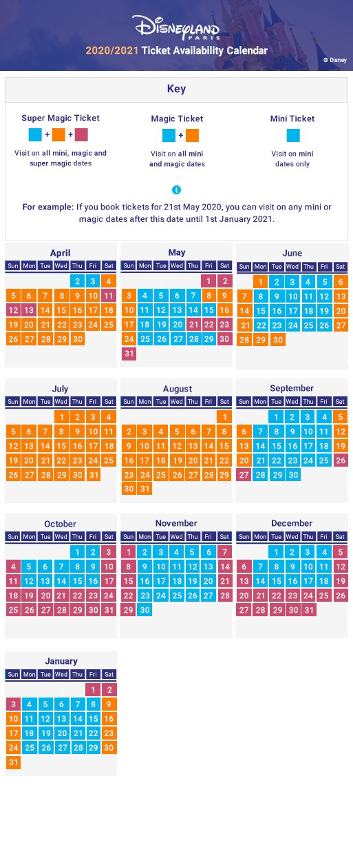 Disneyland Paris 2018 Ticket Pricing Calendar